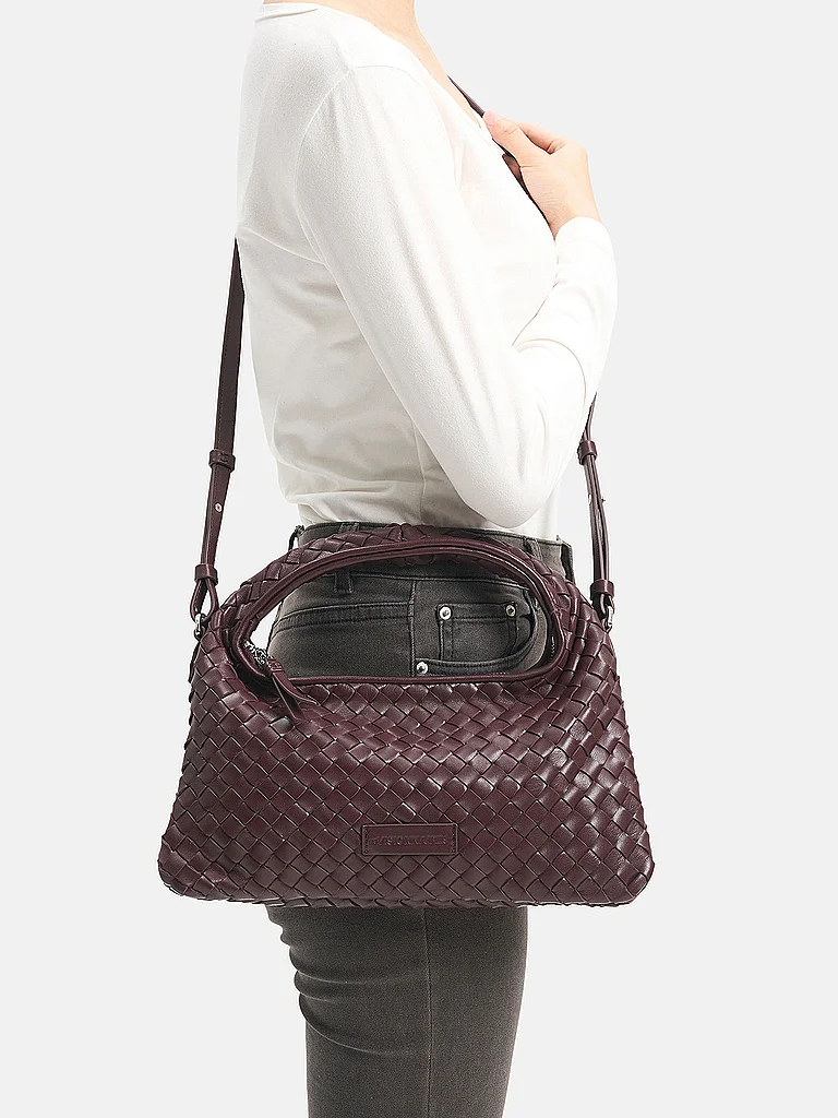 LES VISIONNAIRES Sac en cuir - Sac à main SADIE WEAVE SILKY rouge foncé